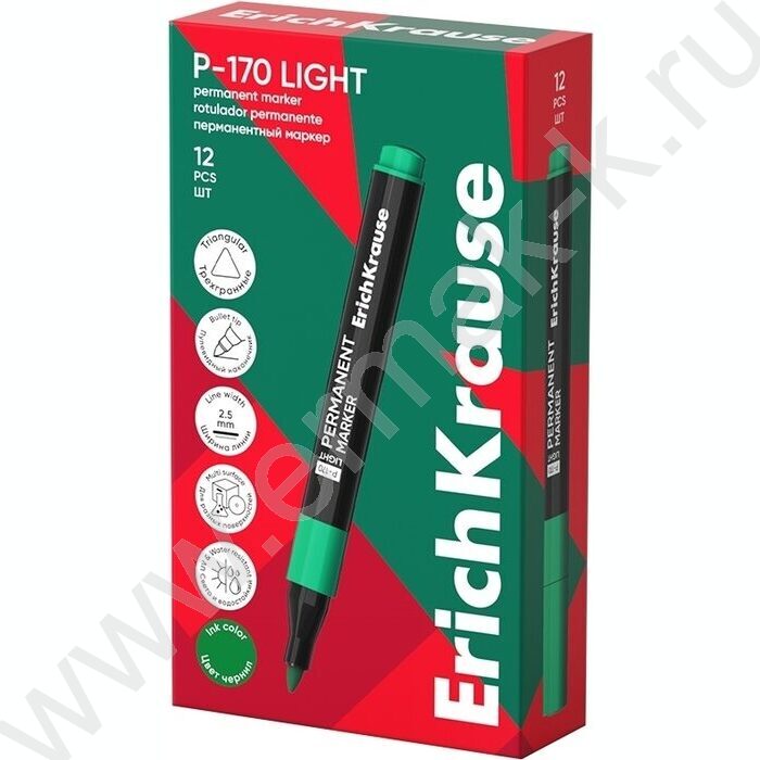 Маркер перм. /зеленый/ 2,5мм круг P-170 light /корпус - трехгранный | Фото 2