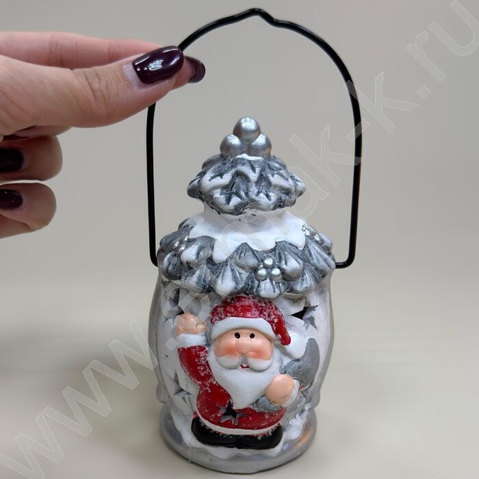 Подсвечник 6*6*12,5см. Шишка с рисунком Снеговика или Деда Мороза /ассорти, 9-177 | Фото 1