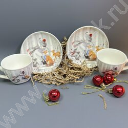 Набор посуды: 2 Кружки и 2 блюдца керам 130мл "Снеговик" NEW | Фото 4