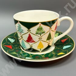 Набор посуды: Кружка и блюдце керам 230мл "Елочки" NEW | Фото 1