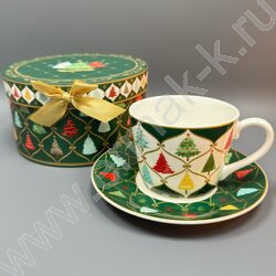 Набор посуды: Кружка и блюдце керам 230мл "Елочки" NEW | Фото 3