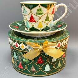 Набор посуды: Кружка и блюдце керам 230мл "Елочки" NEW | Фото 4