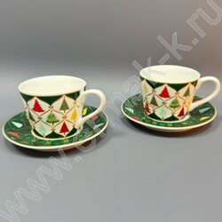 Набор посуды: 2 Кружки и 2 блюдца керам 120мл "Елочки" NEW | Фото 1