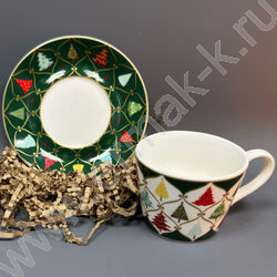 Набор посуды: 2 Кружки и 2 блюдца керам 120мл "Елочки" NEW | Фото 2