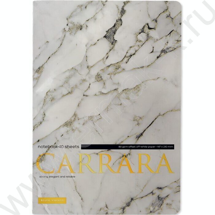 Тетрадь  40л клетка "Carrara" 70 г/м2 бежевая бумага | Фото 1