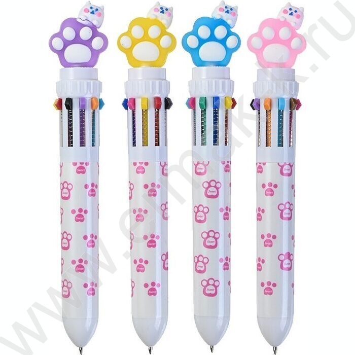 Ручка шар авт 10-ти цветная 0,7мм Лапки корпус пластиковый цветной ассорти | Фото 1