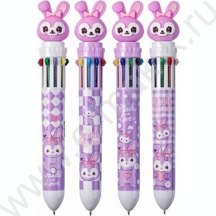 Ручка шар авт 10-ти цветная 0,7мм Зайка корпус пластиковый цветной ассорти,сменный стержень 70 м | Фото 1