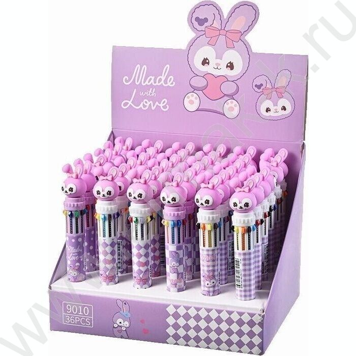 Ручка шар авт 10-ти цветная 0,7мм Зайка корпус пластиковый цветной ассорти,сменный стержень 70 м | Фото 2