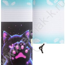 Зап. книжка  56л А6 тв.обл. "Cosmo Cat" на замке,линия,мат.лам.,блёстки NEW | Фото 1