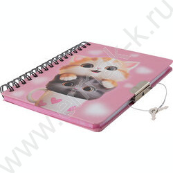 Зап. книжка  60л А6 тв.обл. спираль "Cute cats" на замке,линия,мат.лам.,выб.лак,,блёстки NEW | Фото 2