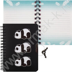 Зап. книжка  60л А6 тв.обл. спираль "Panda" на замке,линия,мат.лам.,выб.лак,,блёстки NEW | Фото 2