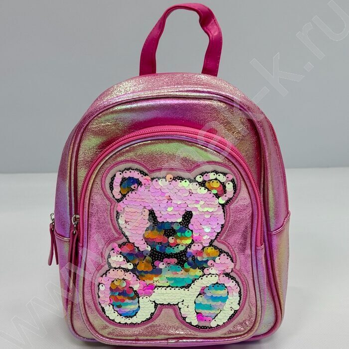 Рюкзак 24*21*10см. "Медвежонок" пайетки /пурпурный | Фото 1