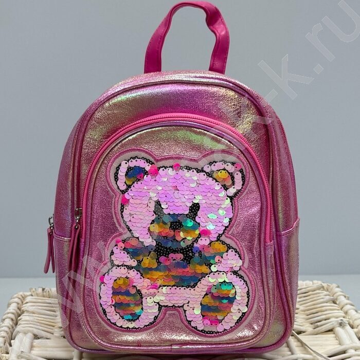 Рюкзак 24*21*10см. "Медвежонок" пайетки /пурпурный | Фото 4
