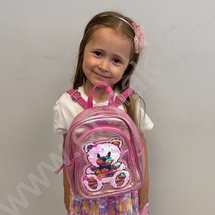 Рюкзак 24*21*10см. "Медвежонок" пайетки /пурпурный | Фото 6