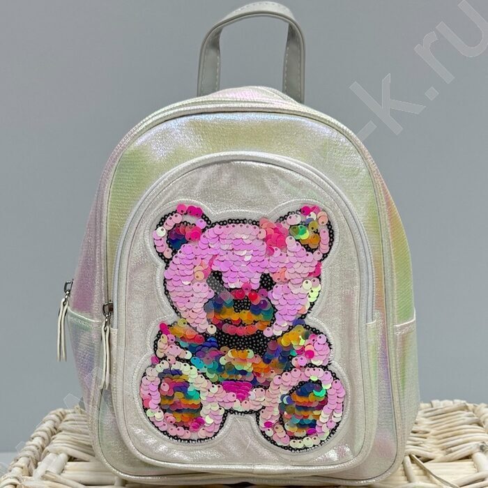 Рюкзак 24*21*10см. "Медвежонок" пайетки /белый | Фото 4