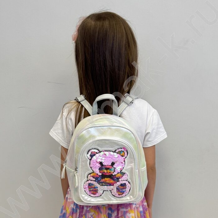 Рюкзак 24*21*10см. "Медвежонок" пайетки /белый | Фото 5