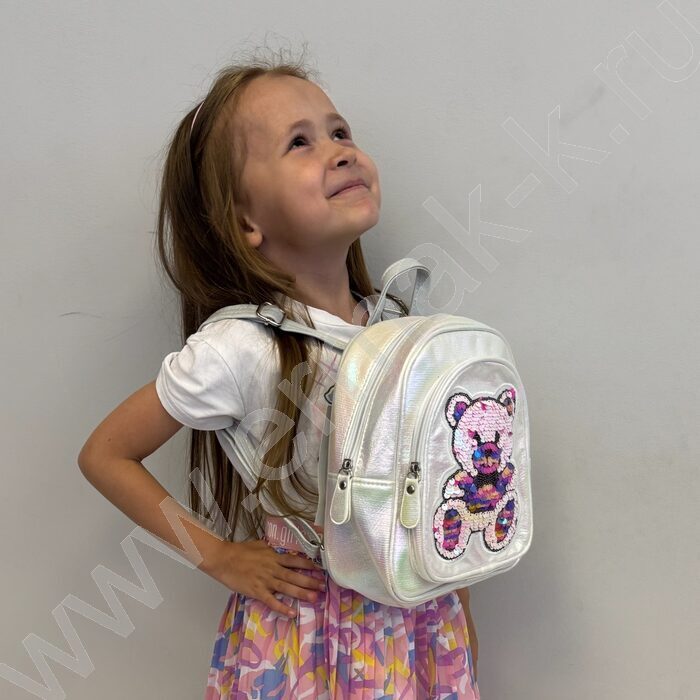 Рюкзак 24*21*10см. "Медвежонок" пайетки /белый | Фото 6