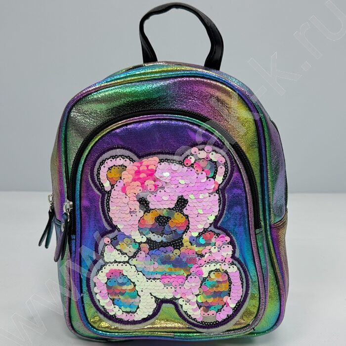 Рюкзак 24*21*10см. "Медвежонок" пайетки /хамелеон | Фото 1