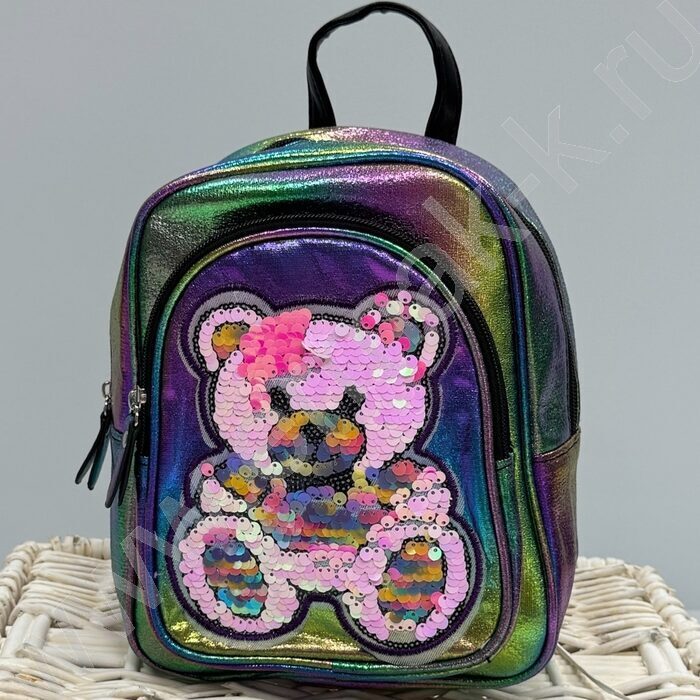 Рюкзак 24*21*10см. "Медвежонок" пайетки /хамелеон | Фото 4