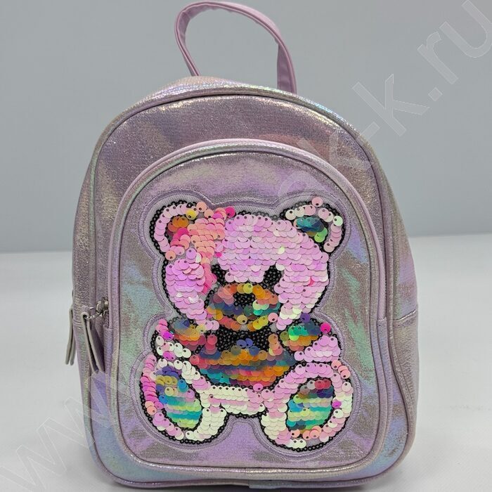 Рюкзак 24*21*10см. "Медвежонок" пайетки /сиреневый | Фото 1