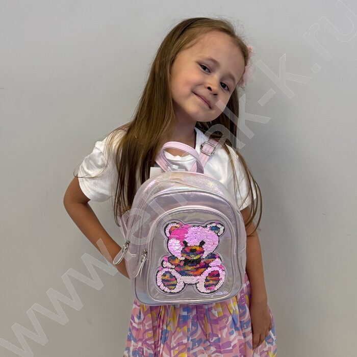 Рюкзак 24*21*10см. "Медвежонок" пайетки /сиреневый | Фото 6