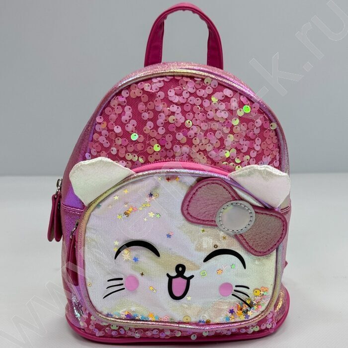 Рюкзак 21*20*10см. "Котенок" пайетки /фуксия | Фото 1