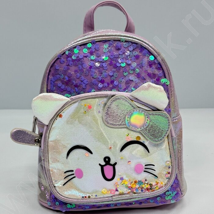 Рюкзак 21*20*10см. "Котенок" пайетки /сиреневый | Фото 1