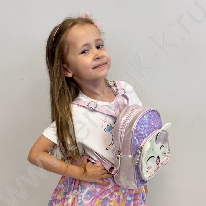 Рюкзак 21*20*10см. "Котенок" пайетки /сиреневый | Фото 6