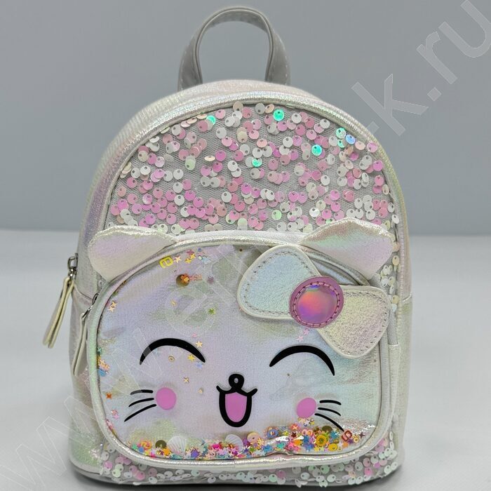 Рюкзак 21*20*10см. "Котенок" пайетки /белый | Фото 1