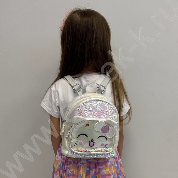 Рюкзак 21*20*10см. "Котенок" пайетки /белый | Фото 4