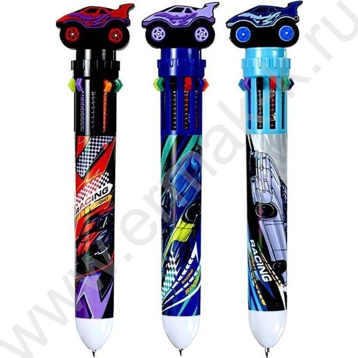 Ручка шар авт 10-ти цветная 0,7мм Racing /корпус пл.цветной, сменный стержень 68мм | Фото 1