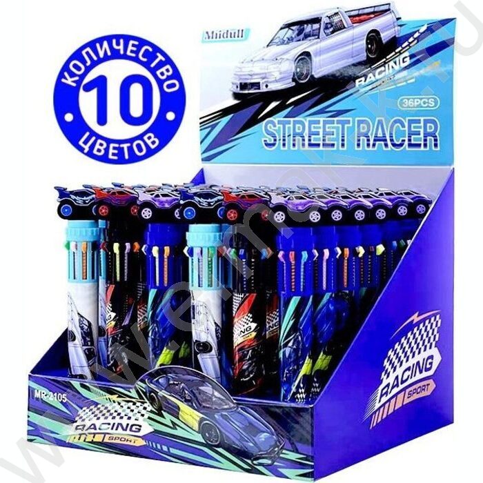 Ручка шар авт 10-ти цветная 0,7мм Racing /корпус пл.цветной, сменный стержень 68мм | Фото 2