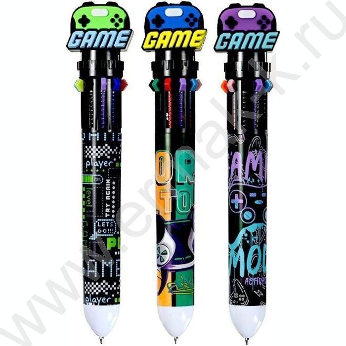 Ручка шар авт 10-ти цветная 0,7мм Game /корпус пл.цветной, сменный стержень 68мм | Фото 1