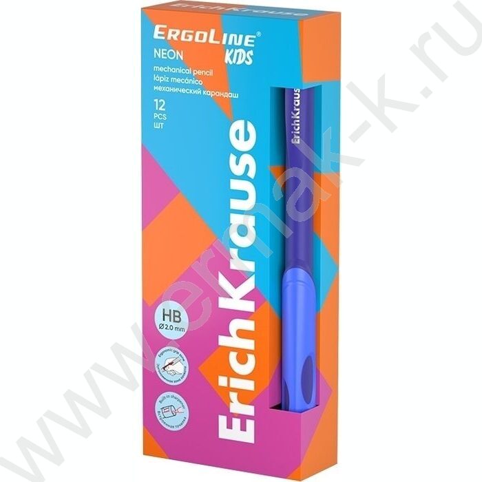 Карандаш механический 2,0мм НВ с точилкой, ErgoLine® Kids Neon /ассорти | Фото 2