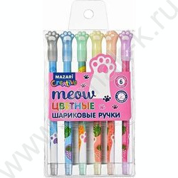 Ручка шар /набор  6шт/6цв на масл.основе "Лапки" 0,7мм,игла,корпус пл.цв.,сменный стержень 144мм NEW | Фото 1