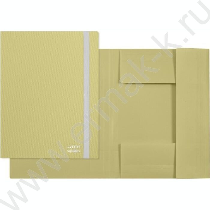 Папка на резинках sigNATURE фактура "ткань", 3 клапана, оливковая А4 0,65мм | Фото 2