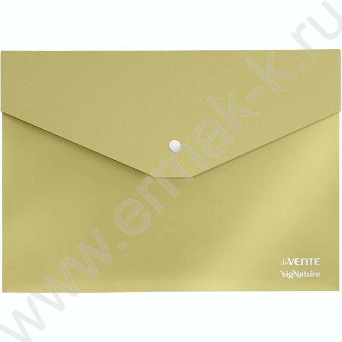 Папка-конверт на кнопке А4 sigNATURE фактура "ткань" мат. прозрарач. 350мкм, оливковая | Фото 1