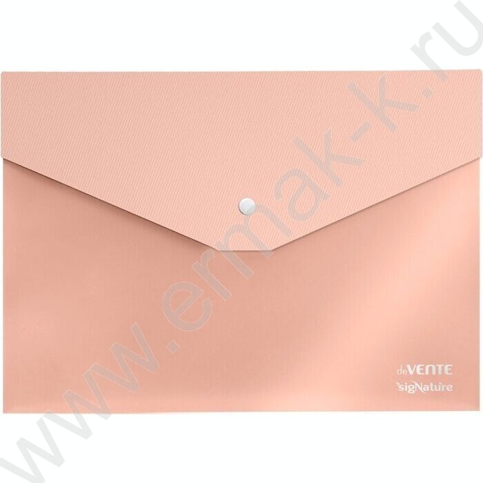 Папка-конверт на кнопке А4 sigNATURE фактура "ткань" мат. прозрарач. 350мкм, пудрово розовая | Фото 1