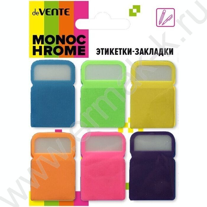Набор самокл. этикеток-закладок MonoChrome 24*38мм /10л*6 неоновых цв, пластик полупр. NEW | Фото 1