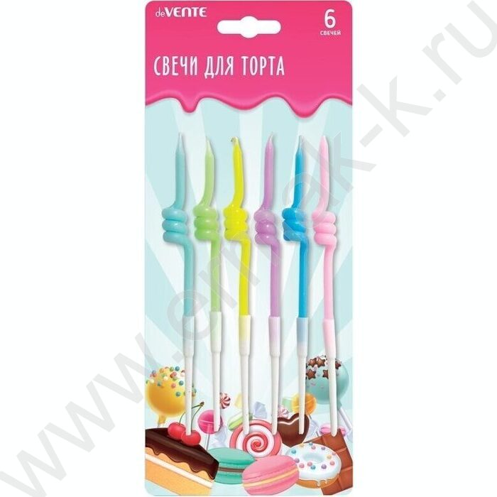 Набор свечей для торта "Pastel Wave" 6 свечек 6,5*0,5см+6 держателей /пастельн. оттенки /блистер NEW | Фото 1