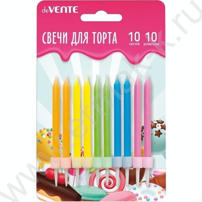 Набор свечей для торта "Neon Set" 10, неоновых  свечек 6,5*0,5см+10 держателей /блистер NEW | Фото 1
