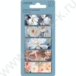 Набор самокл. этикеток-закладок Flowers 50*20мм и 5*20мм / 5 дизайнов. пластик полупр. NEW | Фото 1
