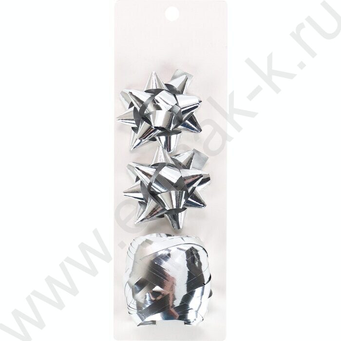 Набор для оформления подарков Серебряный 2 банта+лента 5 мм*10м | Фото 1