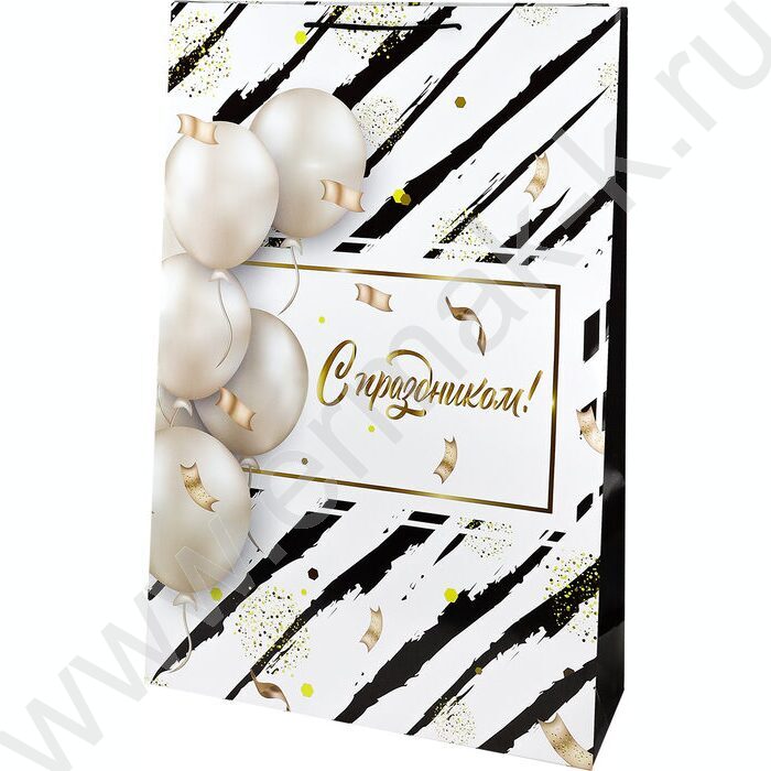 Пакет подарочный с глянцевой лам.180гр 50*72*16см Белые шары | Фото 1