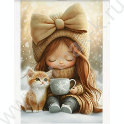 Блокнот  40л А6 "Девочка с котенком и кофе" /глянц.лам.,мат.лам./ NEW | Фото 1