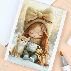 Блокнот  40л А6 "Девочка с котенком и кофе" /глянц.лам.,мат.лам./ NEW | Фото 7