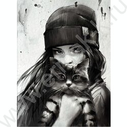 Тетрадь  32л 150*210 клетка "Девушка с котом.Осень" /выб.УФ лак/ NEW | Фото 1