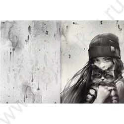 Тетрадь  32л 150*210 клетка "Девушка с котом.Осень" /выб.УФ лак/ NEW | Фото 2