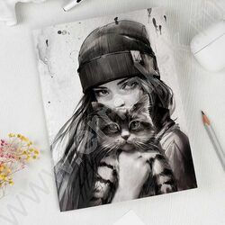 Тетрадь  32л 150*210 клетка "Девушка с котом.Осень" /выб.УФ лак/ NEW | Фото 8