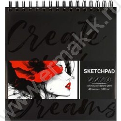 Скетчпад  40л 210*210 тв.обл./спираль "Девушка с маками" белый офсет 160 г/м² NEW | Фото 1